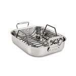 All-Clad E752S264 Stainless Steel Dishwasher Safe Small 11-Inch x 14-Inch Roaster with Nonstick Rack Cookware, 14-Inch, Silver