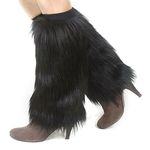 zfyanssee 40cm Ladies Fashion Boot Cuff Fluffy Soft Furry Faux Fur Leg Warmer Boot Toppers (Black)