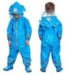 JinBei Kids Puddle Suit Boys Waterproof All in One Hooded Raincoat Lightweight Blue Koala Rainwear Muddy Portable Rainsuit Breathable PVC Transparent Hat Brim Zipper 7-10 Years