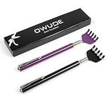 Portable Extendable Back Scratcher, OWUDE Telescoping Scratcher Tetractable Claw Metal Hand Massager Tool with Pocket Clip Pack of 2 (Black + Purple) (Style 1)