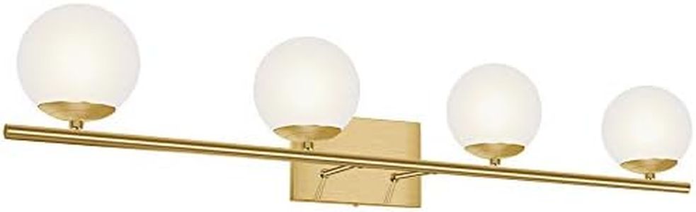 YHTlaeh New Bathroom Vanity Light Fixtures Brushed Brass Milk White Globe Glass Shade 4 Lights Modern Wall Bar Sconce Over Mirror