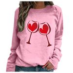 Xmiral Pullover Women Long Sleeve Heart Animal Printed Tops Spring Fall Valentine's Day Sweatshirt(a-Pink,L)