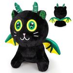 Edencomer 8.7" Black Cat Plush Toys - Halloween Cat Stuffed Animal with Dinosaur Wings Soft Black Kitten Plushie Doll, Halloween Decorations Gifts for Girls & Boys Birthday