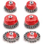 RealPlus Wire Wheel Cup Brush Set for Angle Grinders, 3 & 4 Inch Twisted Knotted with 5/8"-11 Arbor for Heavy Cleaning Rust, Stripping and Abrasive (6 Pack)