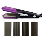 DSHOW Hair Crimper for Women with 4 Interchangeable Plates, Crimper Hair Iron Volumizing Flufft Hairstyle Crimping Iron for Hair with 5 Heat Settings & 60 Min Auto Off (Purple)