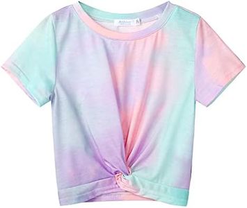 Arshiner Girls Casual Tie Dye Short-Sleeve T-Shirt Cute Print Summer Blouse for Girls Twist Front Tunic Tee Tops