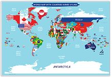 World Map Poster with Countries FLAGS For Kids (SMALL size13x19 World Map Laminated) Perfect World wall Map for School classroom or home