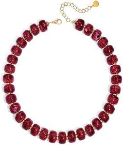 Forgreafa Wine Red Chunky Beaded Necklace for Women Vintage Boho Gemstone Bead Necklaces Bold Statement Burgundy Resin Choker Necklace Trendy Fall Winter Jewelry Gifts