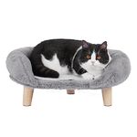 GIOPACO Elevated Pet Bed, Cat Dog Stool Bed with Sturdy Wood Legs Pet Chair, Plush Pet Bed, Round Warm Cuddler Kennel Soft Puppy Sofa for Small Dog Kitten, Relief and Improved Sleep (Grey)