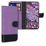 kwmobile Wallet Case Compatible with Google Pixel 4a - Case Fabric and Faux Leather Phone Flip Cover - Violet/Black