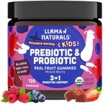 Llama Naturals Real Fruit Prebiotic & Probiotic Kids Gummies, No Added Sugar Cane, Children Digestion, Toddler Tummy Aches, Gut Health, 2B CFU, Mixed Berry, 120 ct (60-120 Days)