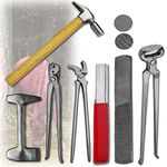 322 - Horse Farrier Hoof Trimming Tool Kit - Professional Horses Hoof Care Tools - Grooming Kit with Horseshoe Rasp Clincher Hammer Nipper Cutter Buffer Hoof Care - Suitable for Horses, Goats