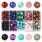 SOSMAR 200pcs Stone Beads, 8mm Crystal Round Beads for Jewellry Making, Rose Quartz/Lapis Lazuli/Turquoise/Agate Craft Beads for Bracelet Necklace Jewellery Making Kits Adults, 10 Colours