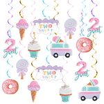 Pastel Ice Cream Two Sweet 2nd Birthday Party Supplies, Ice Cream Donut Party Hanging Swirls Decorations, Summer Ice Cream Party Hanging Streamers for Ice Cream Baby Second Birthday Donut Theme Party