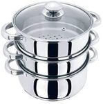 22CM 3 Tier Stainless Steel Induction Hob Steamer with Glass Lid Cookware Pot & Pan Set