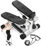 Stepper for Excercise, Mini Stepper with Resistance Bands Stair Stepper with LCD Monitor Hydraulic Fitness Stepper with 330LBS Weight Capacity, Stepper for Excercise at Home Full Body Workout White