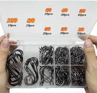 DAMIDEL 200Pcs/Box（Size:10/0... to...1/0 Strong Octopus Fishing Hooks, Forged Steel/Barded Design, Off-Set Point/Closed Eye, Strong/Sturdy, 10/0 8/0 6/0 5/0 4/0 3/0 2/0 1/0 Mixed Packaging