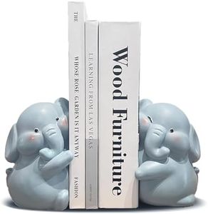 HINUGO Cute Elephant Bookends Decoration, Book Ends for Heavy Books, Book Holders for Shelves in Home Office Children’s Rooms Desk Bookshelf, Great Christmas Birthday Gift