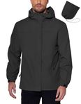 COOFANDY Men's Packable Rain Jacket Lightweight Waterproof Rain Shell Jacket With Hood For Golf Cycling Windbreaker Black XL