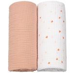 lulumoon Muslin Swaddle Blanket Baby - Cotton Swaddling Blanket Soft Baby Receiving Blanket Neutral 2Pack(Peach Pink)