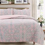 Cozy Line Home Fashions Lucianna Millennial Floral Majesty Reversible Quilt Bedding Set, Bedspread, Coverlet (Pink Medallion, Queen - 3 Piece)