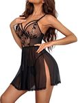 Avidlove Plus Size Lingerie For Women Lace Babydoll Chemise Floral Embroidery Lingerie Sexy Sleepwear Black XL