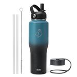 BUZIO 32oz Travel Mug Insulated Tumbler with Straw and Lid Travel Flask Cold for 48 Hrs Hot for 24 Hrs Fit in Any Car Cup Holder, Indigo Black