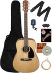 Fender CD-60 Dreadnought Acoustic Guitar - Natural Bundle with Gig Bag, Strap, Tuner, Strings, Picks, Instructional Book, and Austin Bazaar Instructional DVD