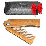 Viking Revolution - Folding Beard Comb with Carrying Pouch for Men - All Natural Wooden Beard Comb for Grooming & Combing Hair, Beards and Mustaches - Gifts For Men