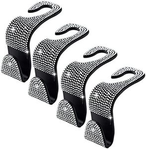 Ettonsun 4-Pack Bling Car Hooks for Purses and Bags,Rhinestone Car Purse Bag Hook,Car Headrest Seat Hooks,Car Hanger Hooks for Back Seat,Car Purse Holder Hook Interior Accessories for Women Girl Gift