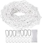 65 Feet White Plastic Chain - Plastic Safety Barrier Chain for Crowd Control, Parking Barrier and Delineator Post with Base - Safety Security Chain with 6 Carabiner D Rings, 8 S-Hooks, and Zip Ties