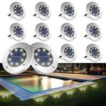 Updated 12 Pack Solar Lights Outdoor Garden, 8 LED Waterproof Disk Lights Solar Ground Lights Solar Pathway Lights Outdoor for Walkway Pathway Landscape Driveway Patio Lawn Yard(White)