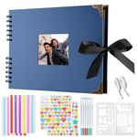 Newthinking Photo Scrapbook with 80 Black Pages, 11.5 x 8.5 Inches Scrapbook Photo Album with Accessories, DIY Couples Memory Scrap Book for Anniversary Wedding Birthday (blue)