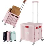 MACOPRO Folding Utility Cart Portable Rolling Crate Handcart Shopping Trolley Collapsible Tool Box, with Lid, Basket on 4 Rotate Wheels, for Grocery, Shopping, Office, Storage, Teacher