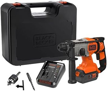 BLACK+DECKER 1.2J SDS + Cordless 18V - 4Ah Hammer Drill - Supplied in Case, 1 x 4Ah Battery, 1 x Charger 2 A, 1 x Side Handle, 1 x Adapter Chuck and 1 x Concrete Drill BCD900M1K-QW