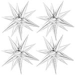 MIAHART 50 Pcs Silver Starburst Cone Mylar Balloons 26 inch Silver Foil Star Balloons Metallic Large Silver Point Star Balloons for Birthday Wedding Christmas Baby Shower Party Supplies