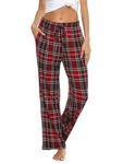 Vlazom Women's Pyjama Bottoms Plaid Lounge Pants Ladies Sleepwear PJ's Trousers with Pockets, Style C-Wine Red,L