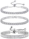 JeweBella 3PCS Tennis Bracelet Silver for Womens Girls Crystal Zirconia Slider Bracelets Adjustable Classic Tennis Bracelets Set Diamond Bracelet Jewellery Gift for Girlfriend,Mother,Wife,Friend