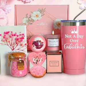 Birthday Gifts for Women, Bath Salts Gift Set, 8 Pieces Unique Gift Hampers Women, Carrying Mug Aromatherapy Candle Bath Balls Bath Set Gift Basket, Women's Gift Basket for Mom Sister Wife Friend Teacher