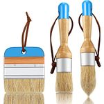 3 Pieces Chalk and Wax Paint Brushes Bristle Stencil Brushes for Wood Furniture Home Decor, Including Flat Pointed and Round Chalked Paint Brushes (Blue)