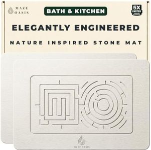 MAZE OASIS Bathroom Mat Set (2 Pack) [Engineered for Hygiene] – Stone Bath Mats for Bathroom & Kitchen Counter Drying Mat – Non Slip Diatomaceous Earth – Serenity Sterling