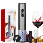 SANPINTECH Electric Wine Opener Set, Rechargeable Automatic Wine Corkscrew Bottle Opener with Foil Cutter, Vacuum Stopper, Wine Pour for Wedding Party Home Gifts (Silver)