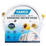 Camco TastePURE 50-Ft RV Drinking Water Hose - Contains No Lead, No BPA & No Phthalate - Features Diamond-Hatch Reinforced PVC Design - 5/8” Inside Diameter, Made in the USA (22793)