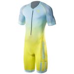 Synergy Triathlon Tri Suit - Men's Elite Short Sleeve Trisuit Cycling Skinsuit (Mint/Yellow, Large)