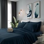 Sweet Sheets® Navy Blue California King Bed Sheets | Blue Cal King Sheet Set | Soft Cooling Bed Sheets California King Size | Deep Pocket Cal King Sheets | Cal King Fitted Sheet Flat & Pillowcases