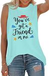 SUPEYA Youve Got A Friend in Me T-Shirt for Women Funny Letter Print Shirt Cute Graphic Short Sleeve Tees Tops, Mint Blue2, Small