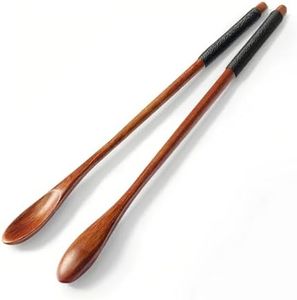 LKNNEASTO 2 Pack Long Handle Wooden Coffee Spoon - 7.7 Inches Barista Stirring Spoons for Espresso, Latte & Pour Over | Handmade & Reusable Stirrers for Home Cafe