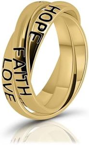 Hoops & Loops Yellow Gold Flashed Sterling Silver Hope Faith Love Inspirational Triple Interlocking Ring, Size 7