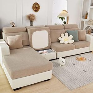 Fundas de cojín de asiento de sofá, fundas de cojín elásticas de repuesto, fundas de asiento de sofá antideslizantes para cojín de sofá, protección de muebles chaise longue en forma de L (Café ligero)