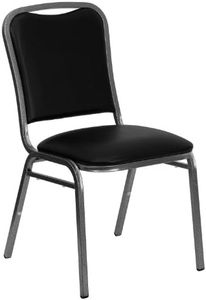 Flash Furniture HERCULES Series Stacking Banquet Chair in Black Vinyl - Silver Vein Frame